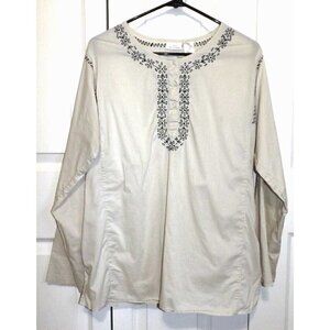 Announcements Maternity L (12-14) Beige Long Sleeve Tunic embroidery